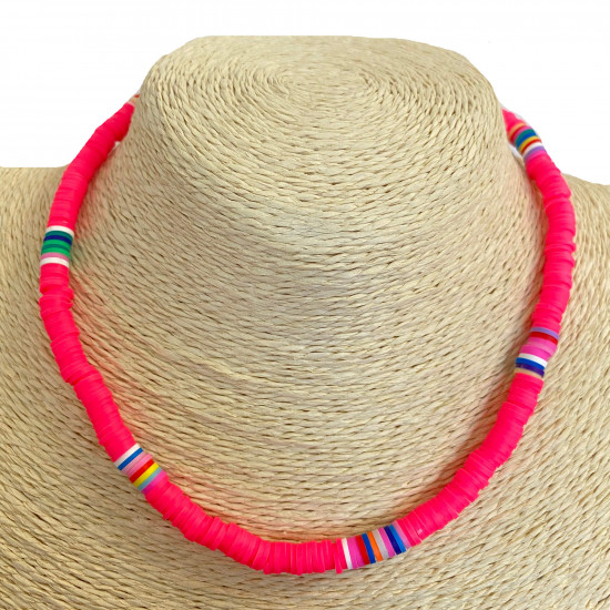 Mayorista collar N°1 en Francia, collar grueso heishi rosa - Felizz