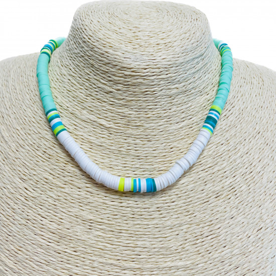 Grossista collana Francia, spessa collana heishi verde chiaro e bianco - Felizz