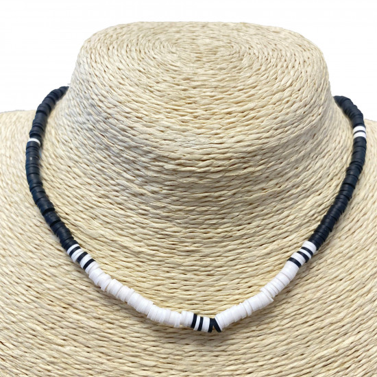 Mayorista collar Francia, collar fino heishi blanco y negro - Felizz