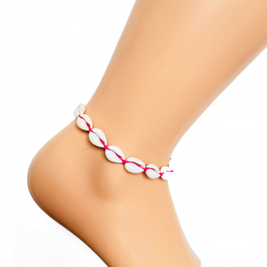 Grossiste pour professionnels, chaîne de cheville coquillages ficelle fuschia