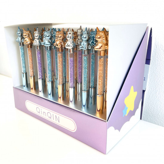 Großhändler Gadget für Mädchen, Display 48 Kugelschreiber Einhörner Strass