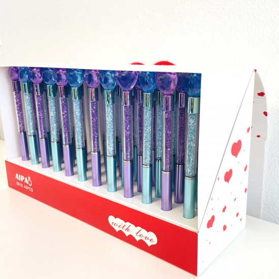Großhändler Gadget für Mädchen, Display 48 Stifte Herz Strass