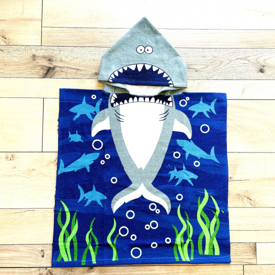 Cape de bain enfant requin gris foncé, grossiste serviettes de plage