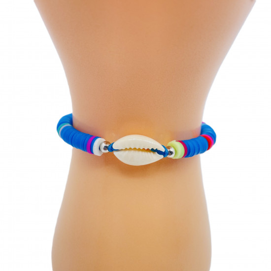 Bracelets heishi coloris bleu foncé avec coquillage, grossiste bijoux fantaisies