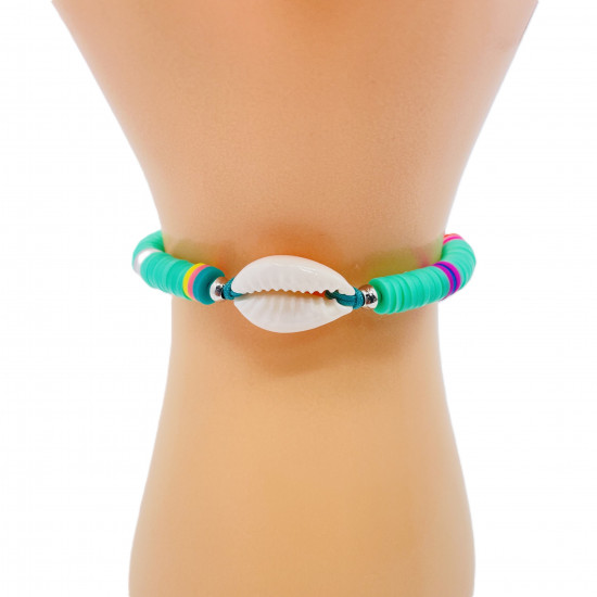 Bracelets heishi coloris turquoise avec coquillage, grossiste bijoux fantaisies