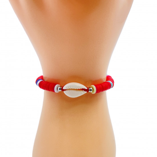 Heishi-Armbänder, rot mit Muschel, Großhändler für Modeschmuck