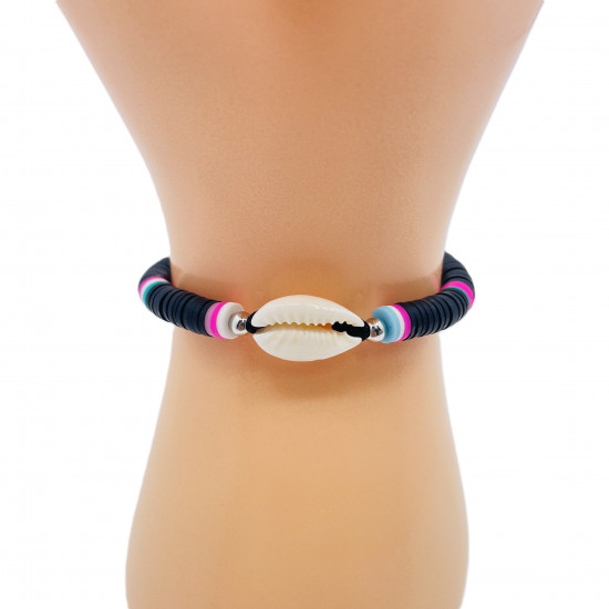 Bracelets heishi coloris noir avec coquillage, grossiste bijoux fantaisies