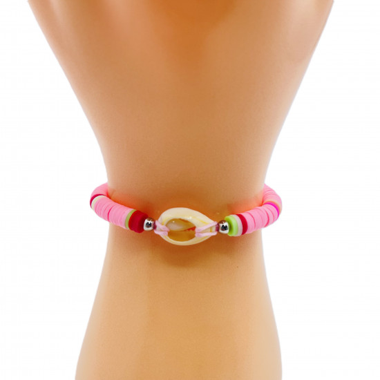 Light pink heishi bracelets with shell, wholesale costume jewelry