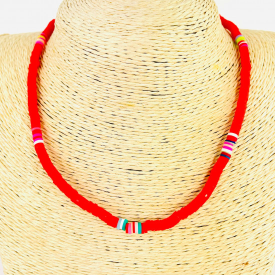 Fournisseur colliers fantaisies heishi rouge enfants, vente en gros colliers G131-17F