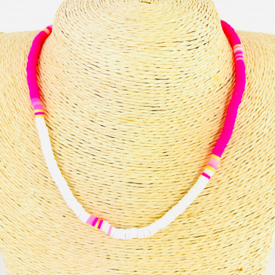 Fournisseur colliers fantaisies heishi rose et blanc, vente en gros colliers G131-17F