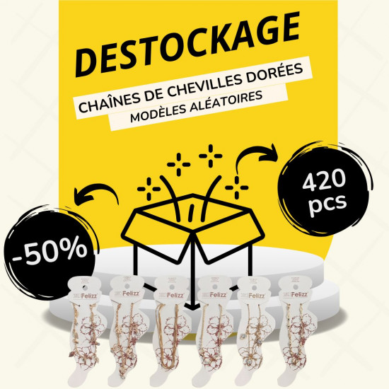 Pack Destockaje Cadena Tobillera Dorada - 420 piezas, Patrones aleatorios