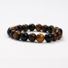 G151-21 Bracelets minéraux Œil de Tigre, de Taureau et Obsidienne