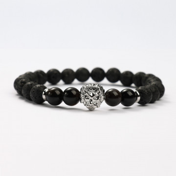 G151-25 Bracelets minéraux Pierre de Lave et Obsidienne