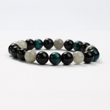 Mineral bracelets Blue Tiger Eye, Obsidian and Labradorite