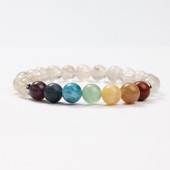 Grossiste bijoux minéraux, Bracelets minéraux Quartz blanc et 7 chakras