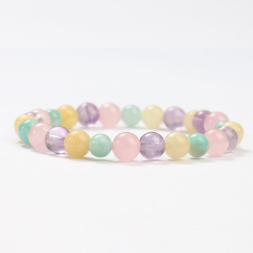 Mineral bracelets Rose quartz, Amethyhste, Amazonite and Honey calcite