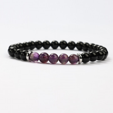 G151-59 Bracelets minéraux Obsidienne et Améthyste
