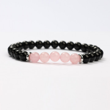 G151-64 Bracelets minéraux Obsidienne et Quartz rose