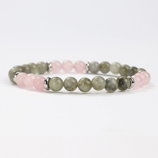 Mayorista joyas minerales, pulseras minerales de Labradorita y Cuarzo Rosa