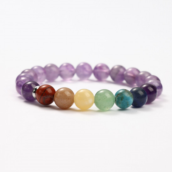 Fournisseur bijoux minéraux, Bracelets minéraux Améthyste et 7 chakras
