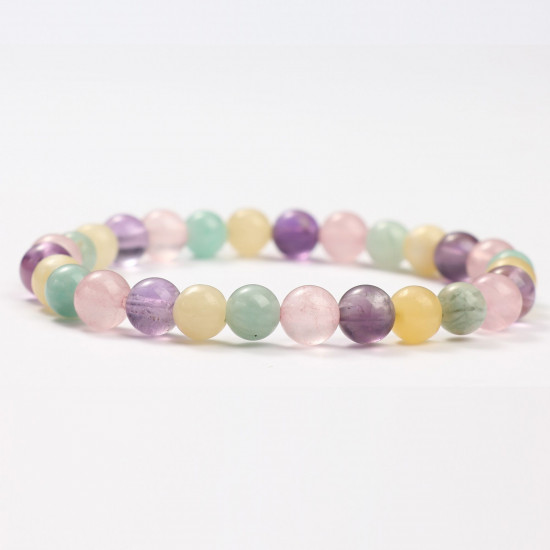 Fournisseur bijoux minéraux, Bracelets minéraux Quartz rose, Améthyhste, Amazonite et Calcite miel