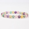 G151-79 Bracelets minéraux Quartz rose, Améthyste, Amazonite et Calcite miel
