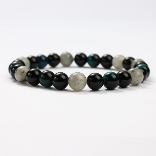 Lieferant für Mineralschmuck, Mineralarmbänder Blaues Tigerauge, Obsidian und Labradorit