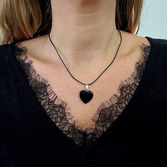 Lieferant für Mineralschmuck, Herzhalskette Obsidian