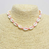 Collier coquillages cauris rose
