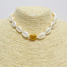 Collier coquillages cauris blanc doré