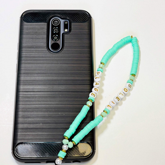 Venta al por mayor de accesorios para teléfonos inteligentes, joyas para teléfonos "de playa" de color verde agua