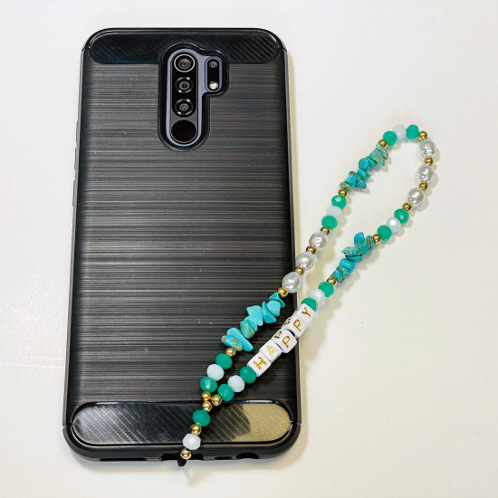Grossiste accessoires smartphone, bijoux de téléphone "happy" turquoise