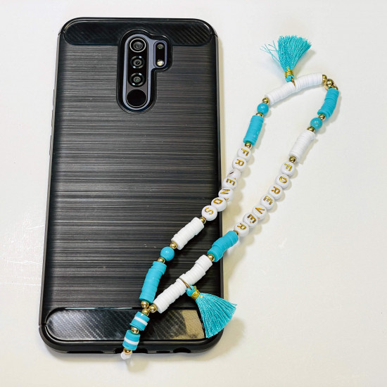 Mayorista de accesorios para smartphone, joyas para teléfono "Forever friends" pompón turquesa