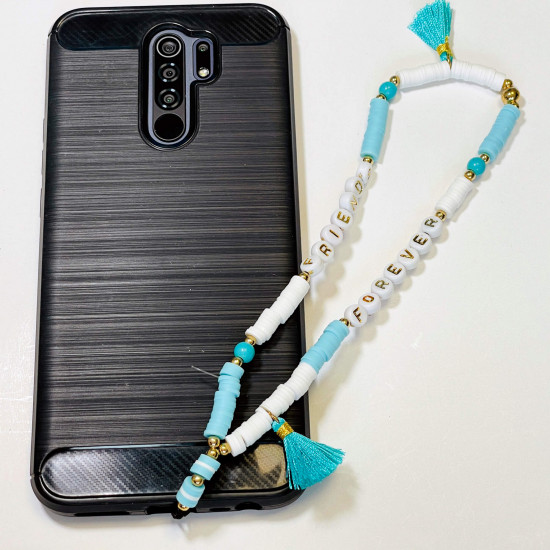 Grossista di accessori per smartphone, gioielli per telefono "Forever friends" pompon blu chiaro