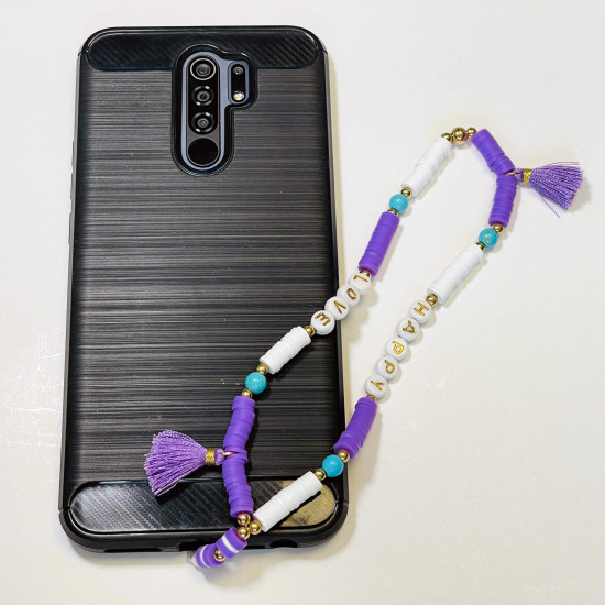 Großhändler Smartphone-Zubehör, Telefonschmuck "Love happy" Pompon violett