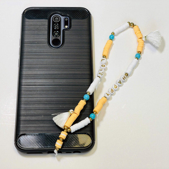 Grossiste accessoires smartphone, bijoux de téléphone "Love happy" pompon orange