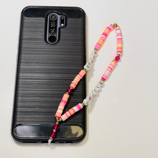 Grossiste accessoires smartphone, bijoux de téléphone "Amour Amitié" rose