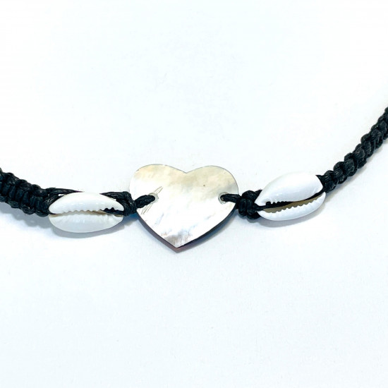Mayorista de bisuteria de calidad, pulsera de concha corazon negro